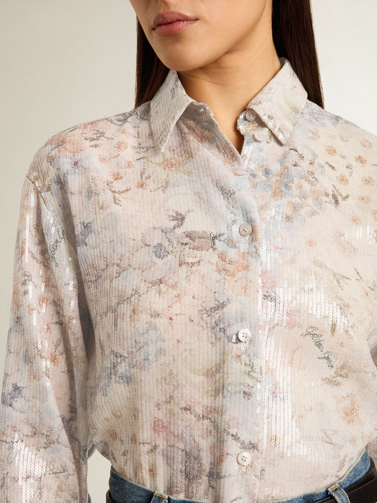 Golden Goose - Women's shirt with multicolor floral sequin print in 