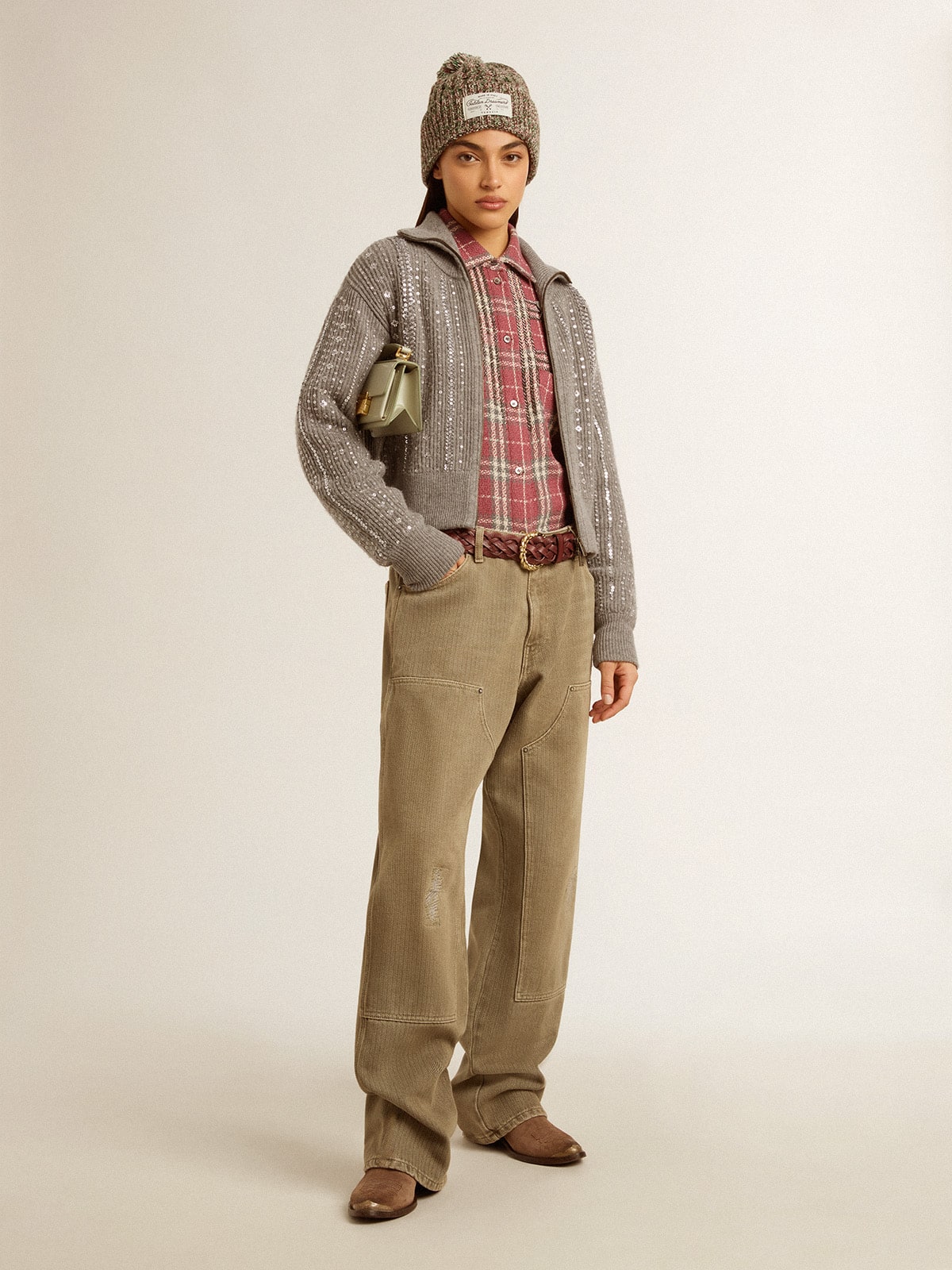 アウターその他 GOLDEN  Women Outer GWP00848 P00064790100 BROWN Women's Space-Star shoes in silver glitter with shearling lining