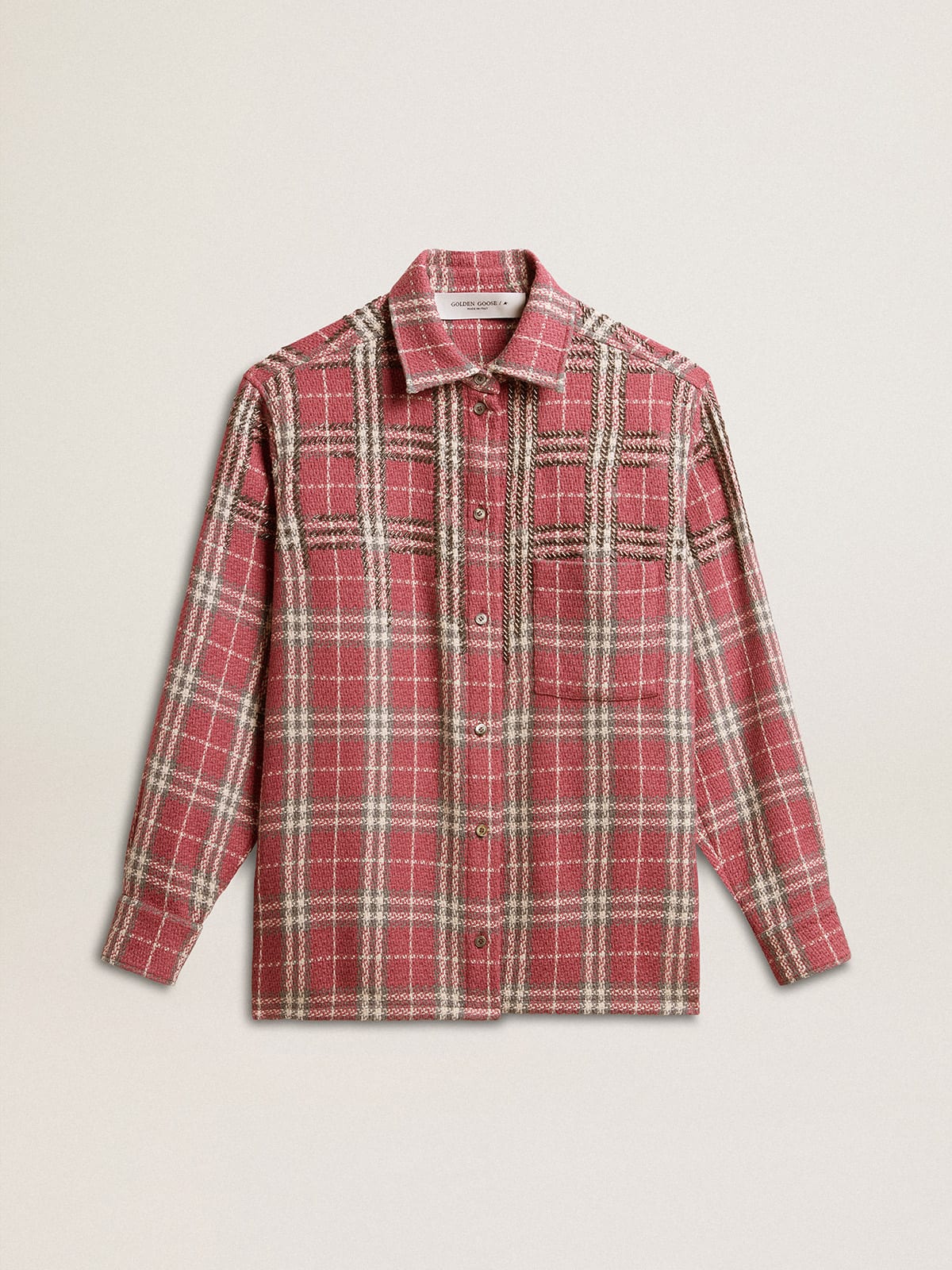 Golden Goose - Women's shirt with pink, sand and gray check embroidery in 