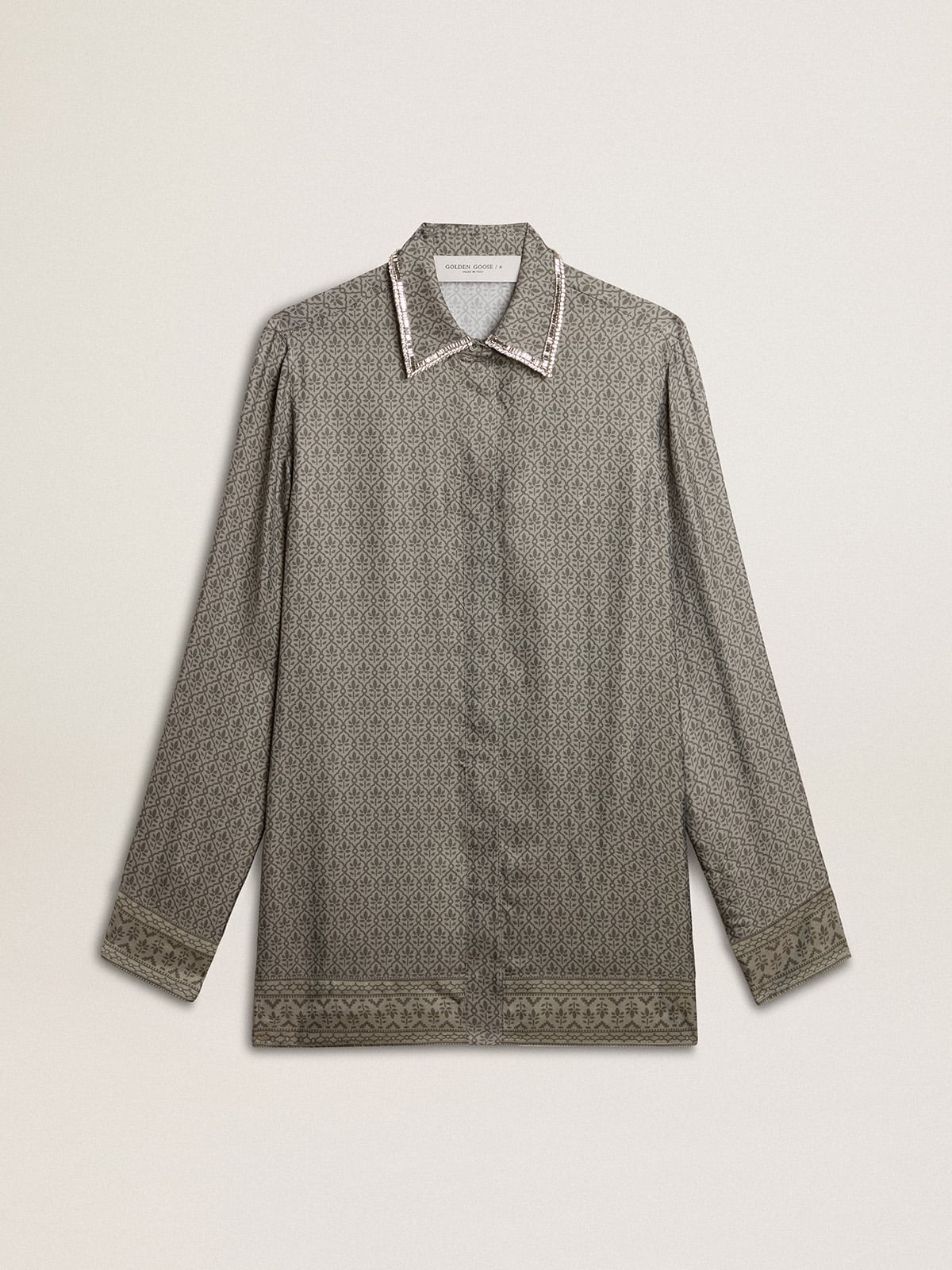 Golden Goose - Camisa feminina de seda misto viscose verde com estampa floral in 