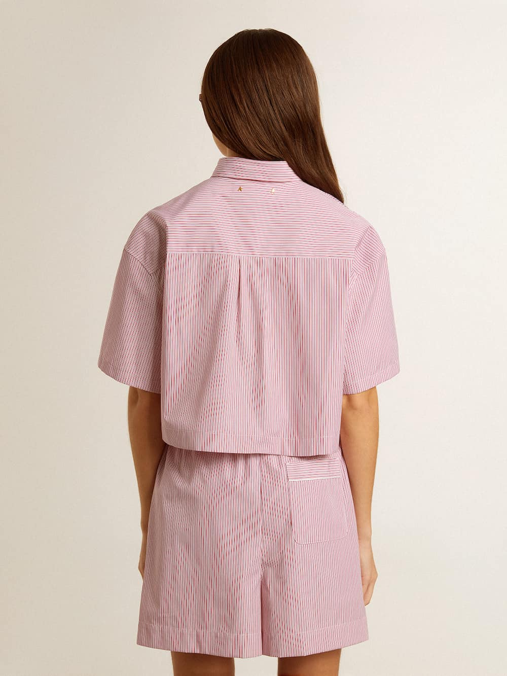 Golden Goose - Women's cropped shirt in striped cotton poplin in 