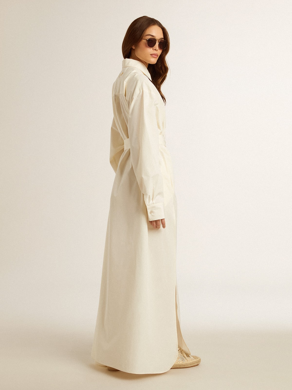 Golden Goose - Long shirt dress in solid color cotton poplin in 