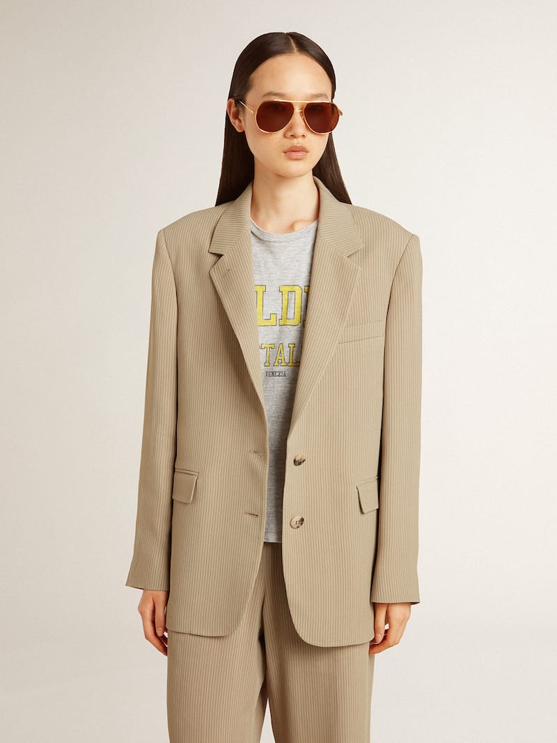 Golden Goose - Einreihige Damen-Nadelstreifenjacke in Beige mit Oversize-Fit in 