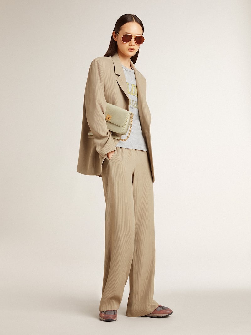 Golden Goose - Einreihige Damen-Nadelstreifenjacke in Beige mit Oversize-Fit in 