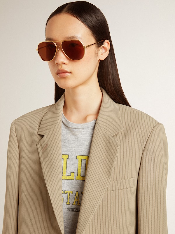 Golden Goose - Women's beige pinstripe single-breasted jacket with an oversized fit in 