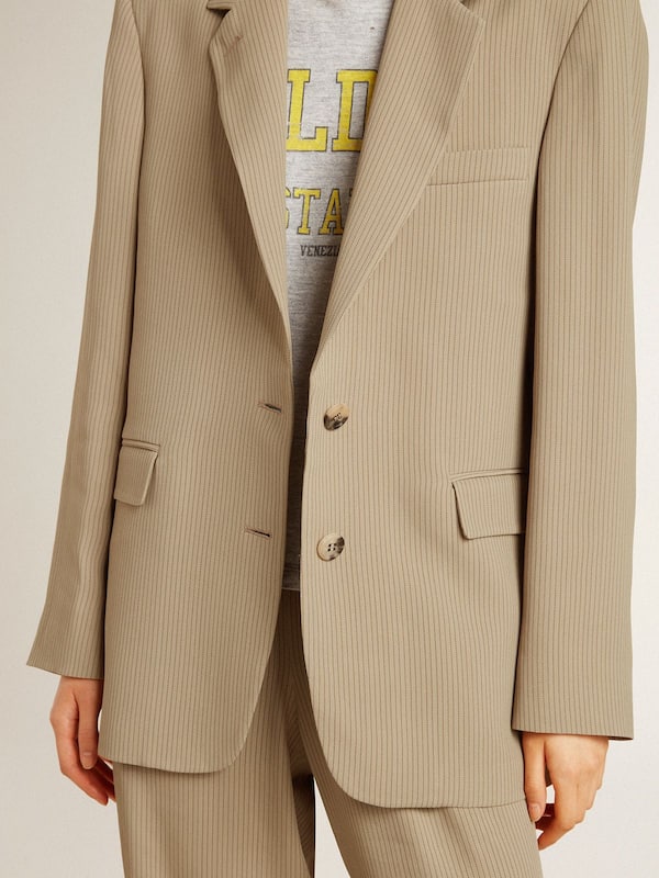 Golden Goose - Women's beige pinstripe single-breasted jacket with an oversized fit in 