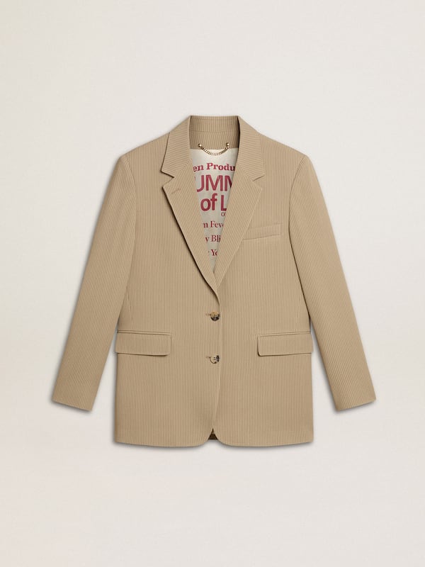 Golden Goose - Women's beige pinstripe single-breasted jacket with an oversized fit in 