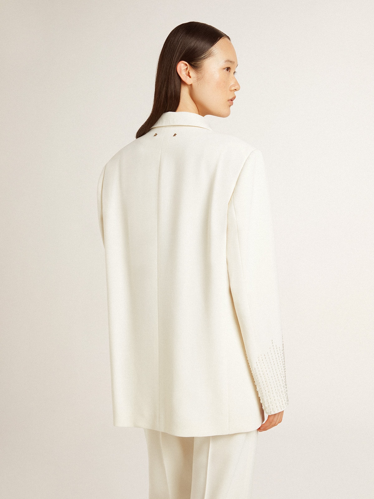 Golden Goose - Single-breasted oversize jacket in white with silk effect and embroidery in 