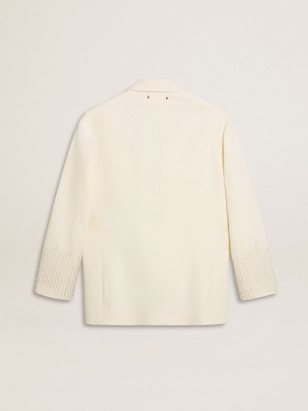 Golden Goose - Single-breasted oversize jacket in white with silk effect and embroidery in 