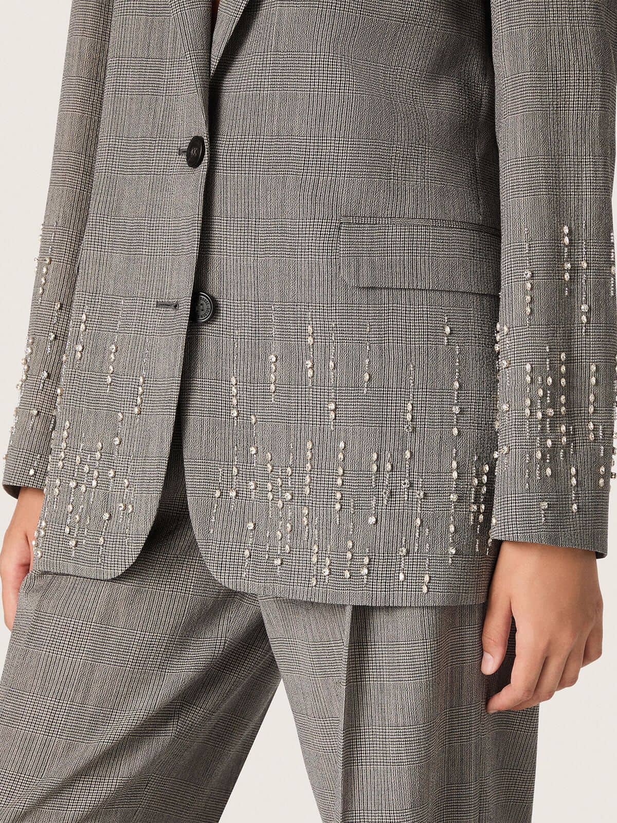 Golden Goose - Women's jacket in gray Prince of Wales check with crystal embroidery in 