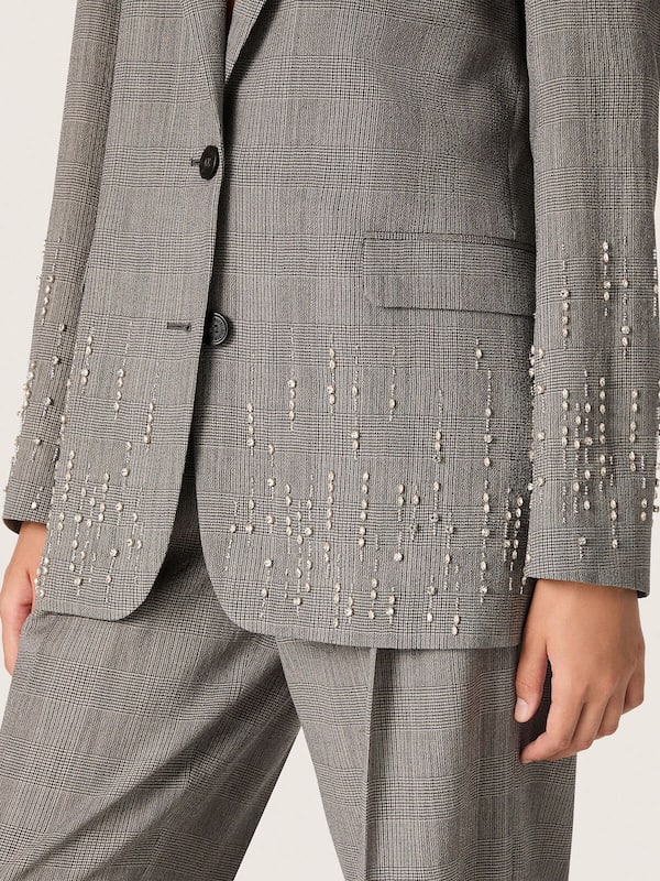 Golden Goose - Women's jacket in gray Prince of Wales check with crystal embroidery in 