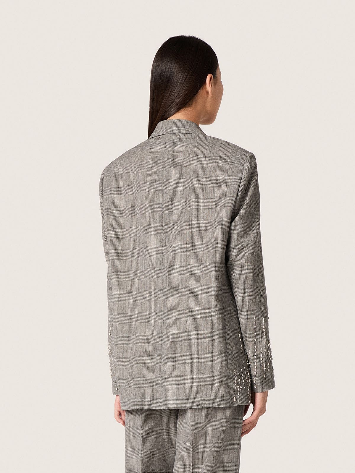 Golden Goose - Women's jacket in gray Prince of Wales check with crystal embroidery in 