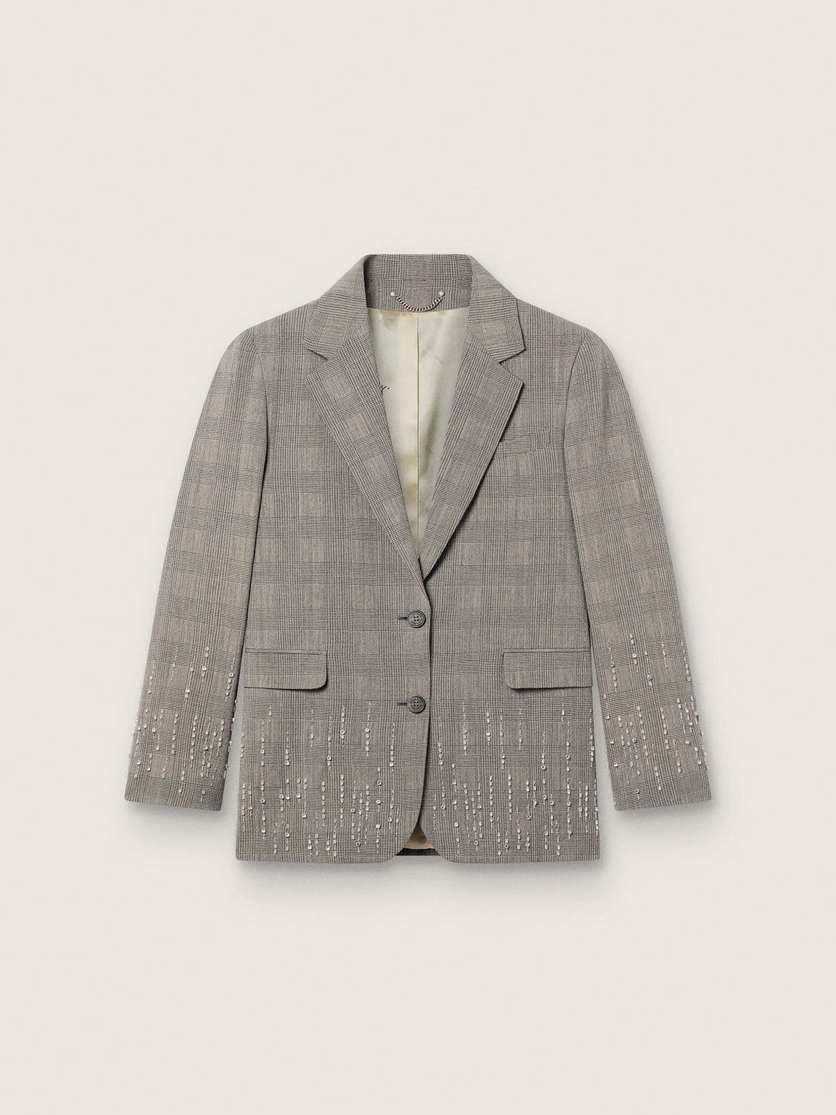 Golden Goose - Women's jacket in gray Prince of Wales check with crystal embroidery in 
