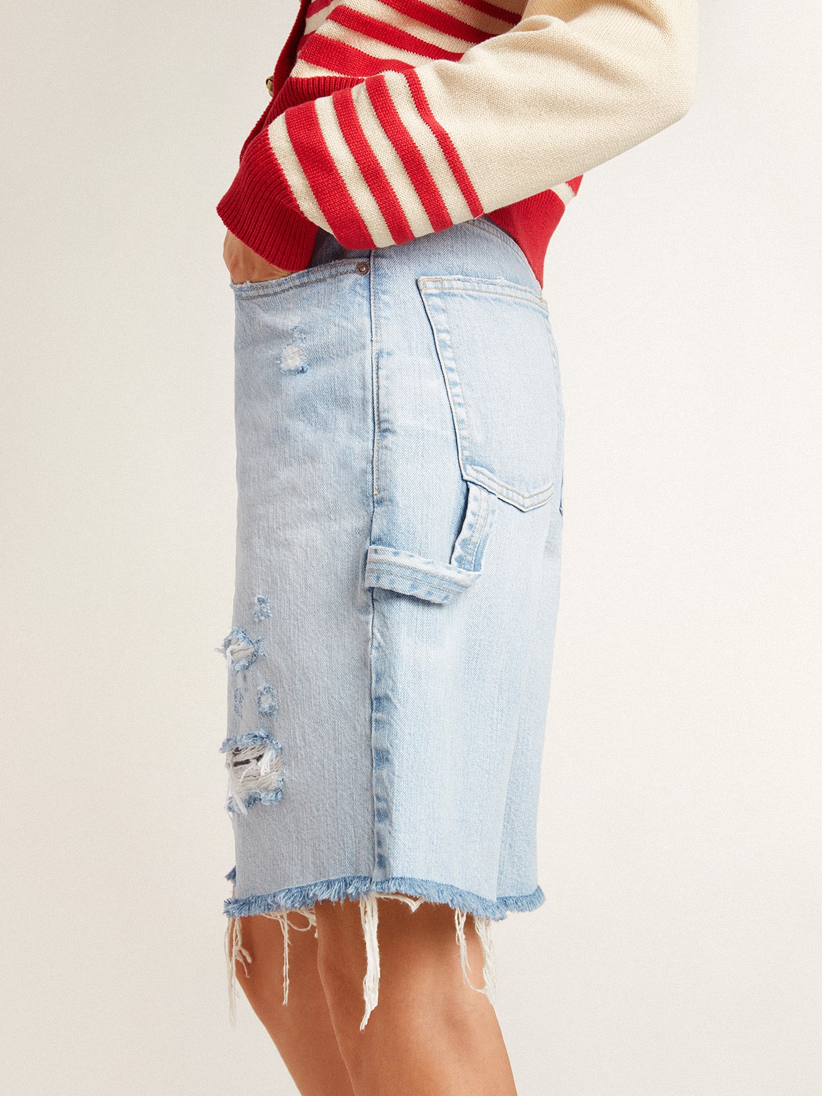 Golden Goose - Women's Bermuda shorts in lived-in effect denim in 