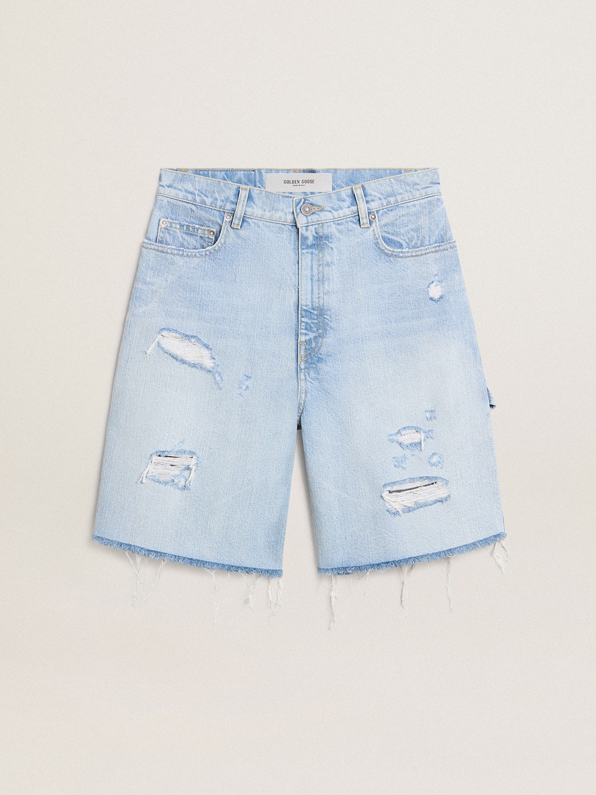 Golden Goose - Women's Bermuda shorts in lived-in effect denim in 