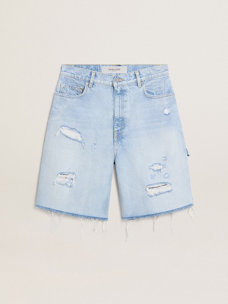 Bermudas de denim para mujer con efecto desgastado