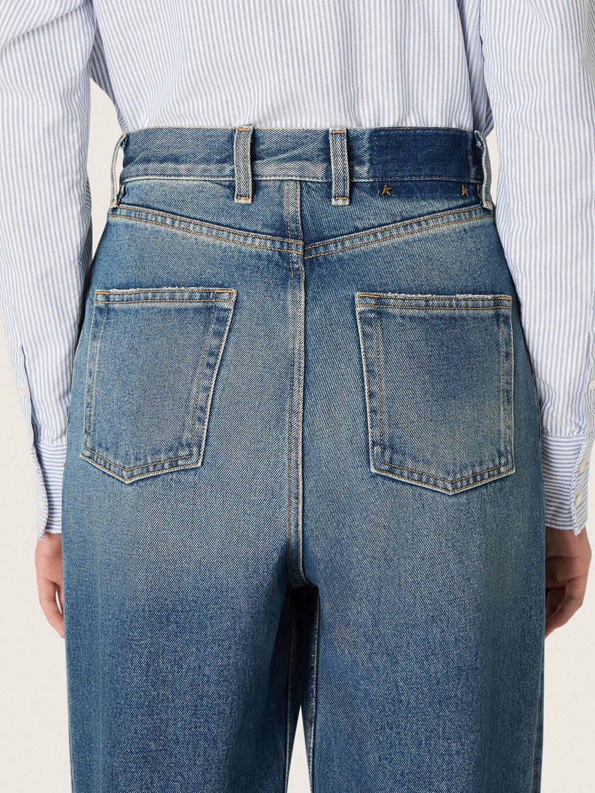 Golden Goose - Jeans boyfriend da Donna Golden in denim azzurro effetto stone washed in 