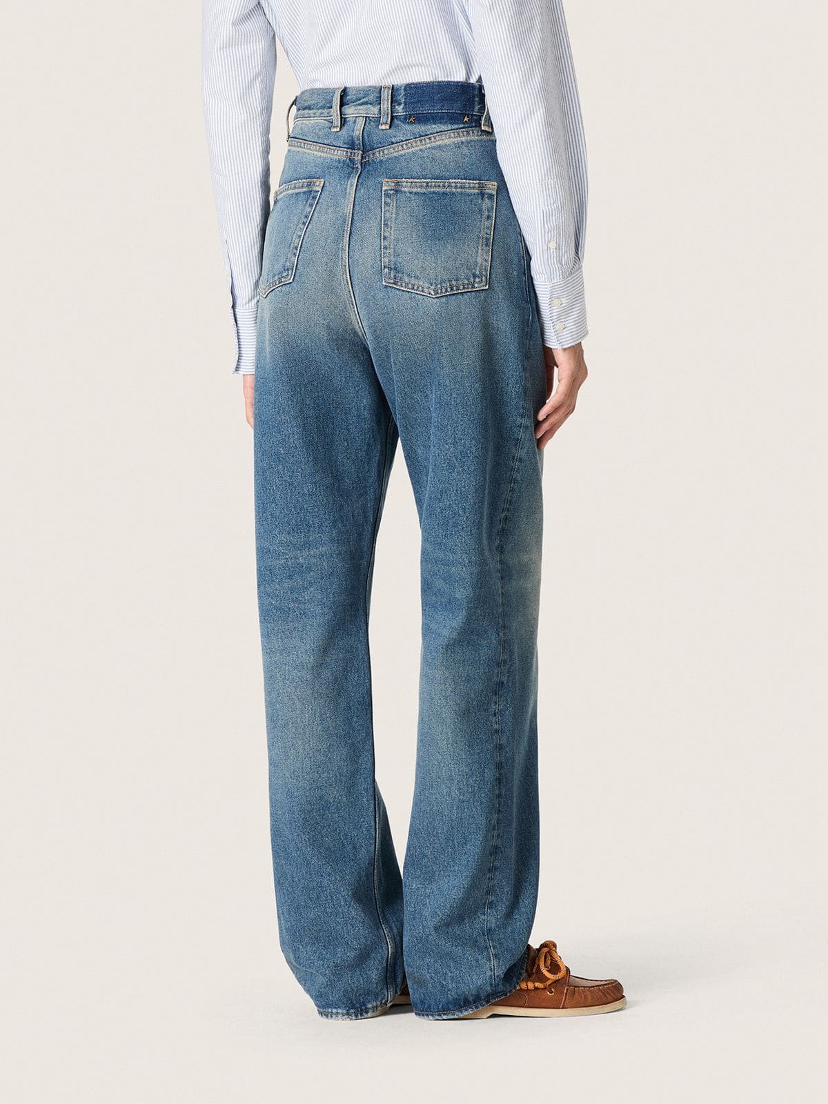 Golden Goose - Jeans boyfriend da Donna Golden in denim azzurro effetto stone washed in 