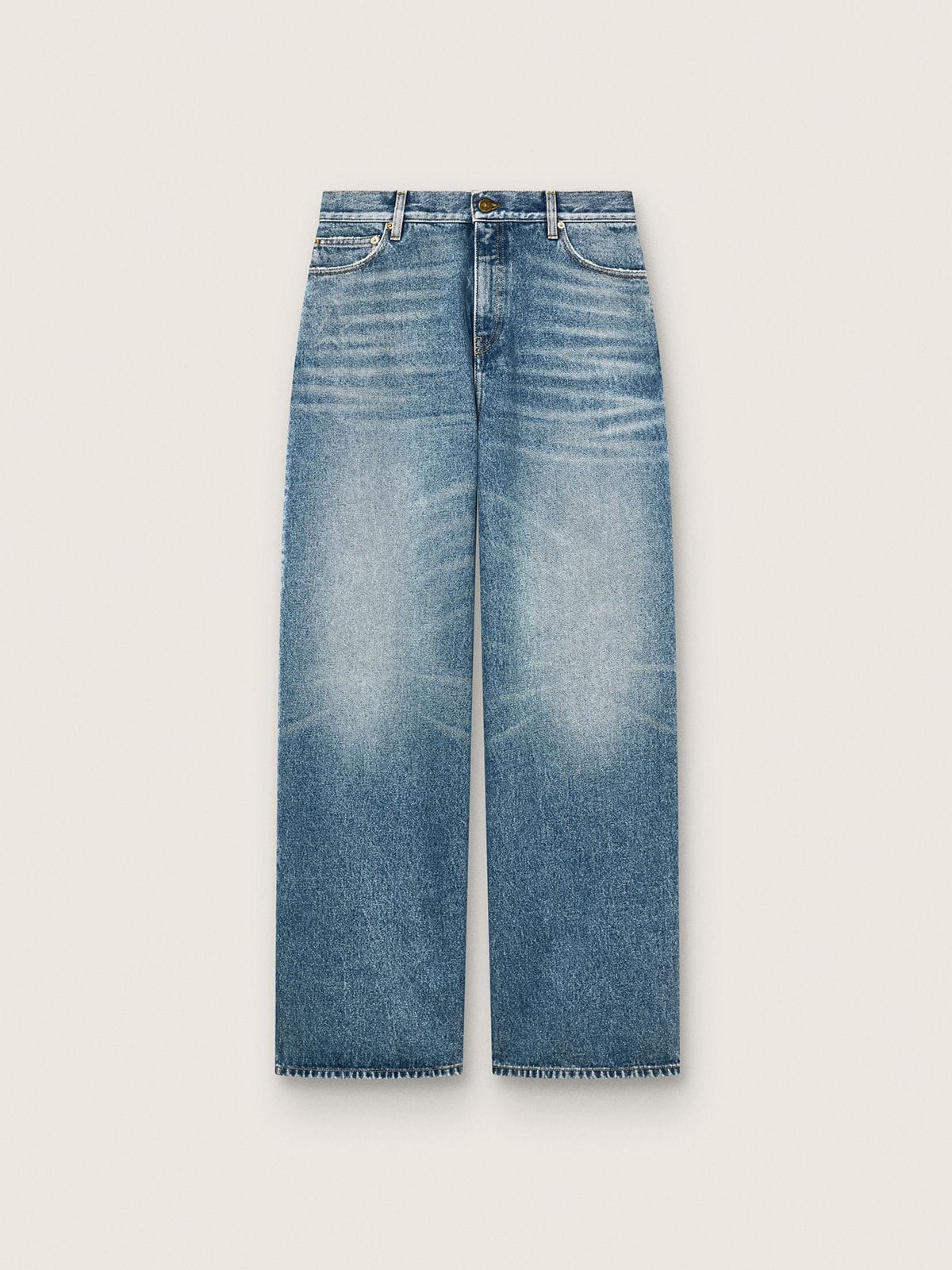 Golden Goose - Jeans boyfriend da Donna Golden in denim azzurro effetto stone washed in 