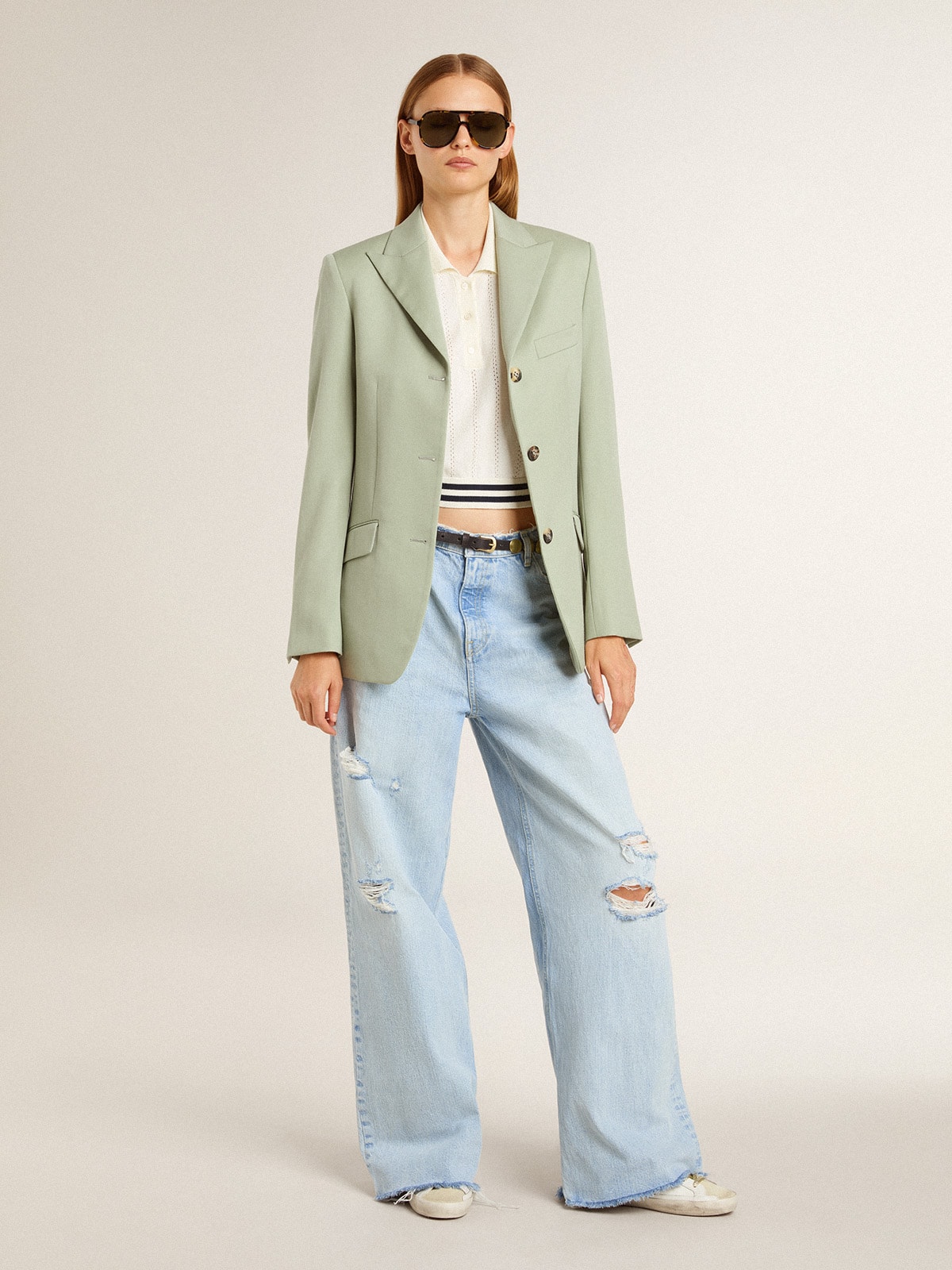 Golden Goose - Women's pants in lived-in effect denim in 