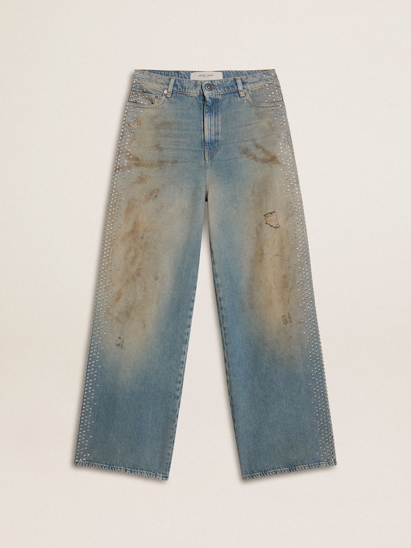 Golden Goose - Women's boyfriend jeans with a lived-in effect sand wash and studs in 