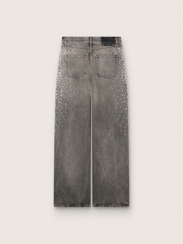 Golden Goose - Women's boyfriend jeans in gray denim with silver gradient-effect studs in 