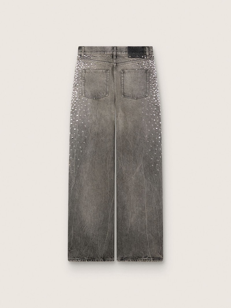 Golden Goose - Jean boyfriend pour femme en denim gris avec cabochons argent&eacute;s effet d&eacute;grad&eacute; in 
