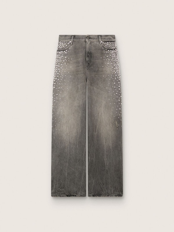 Golden Goose - Women's boyfriend jeans in gray denim with silver gradient-effect studs in 