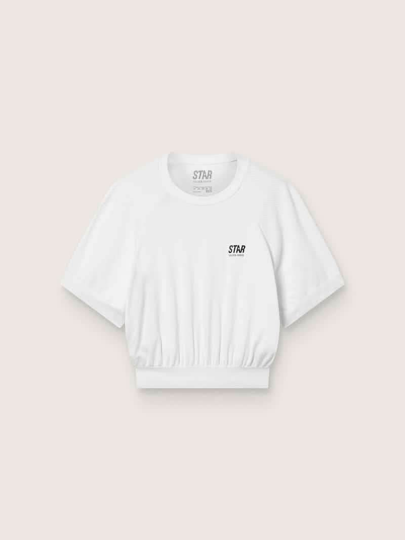 Camiseta cropped deportiva blanca de mujer