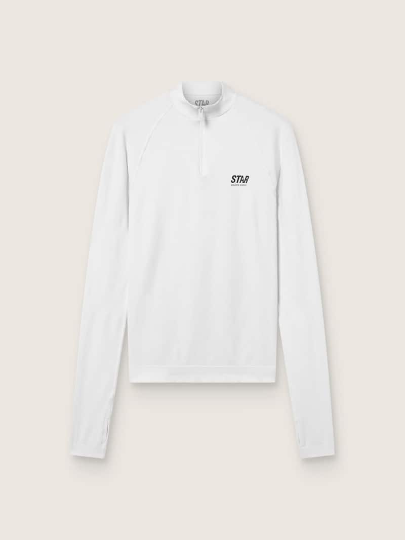T-shirt de sport zippé blanc à manches longues pour femme