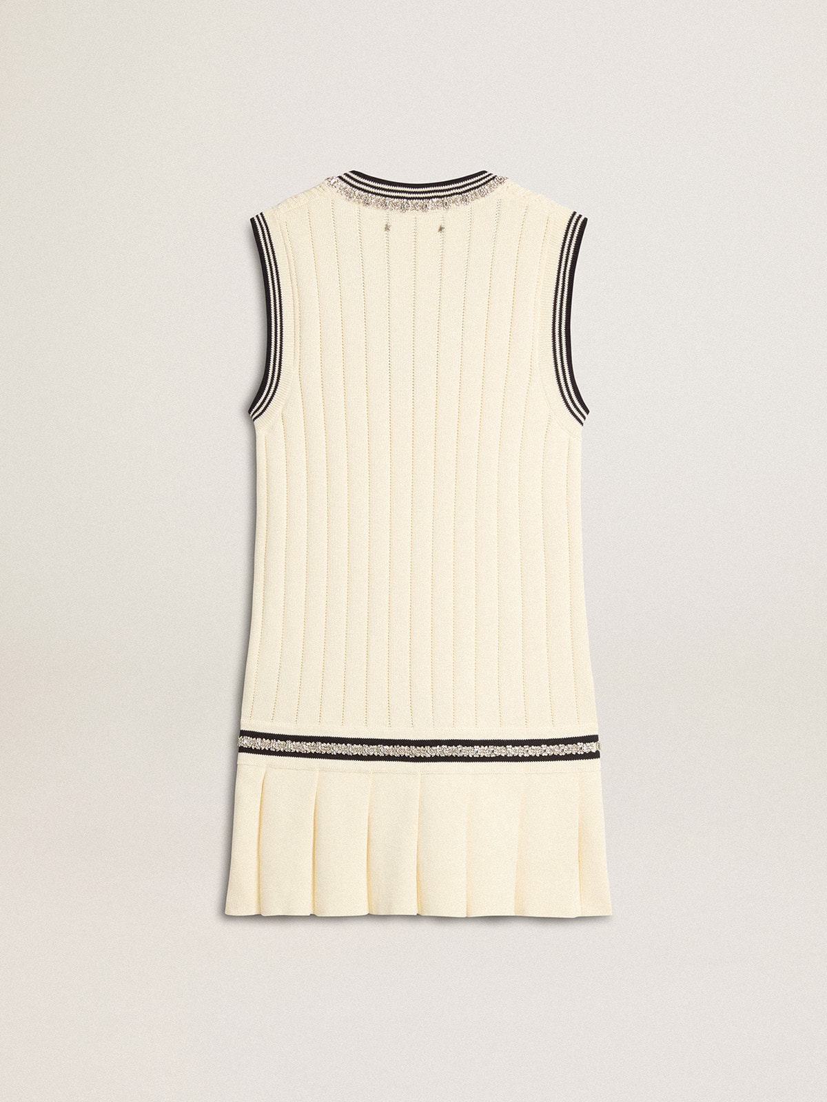 Golden Goose - Women's worn-white cotton vest dress with dark blue ribbing and crystals in 