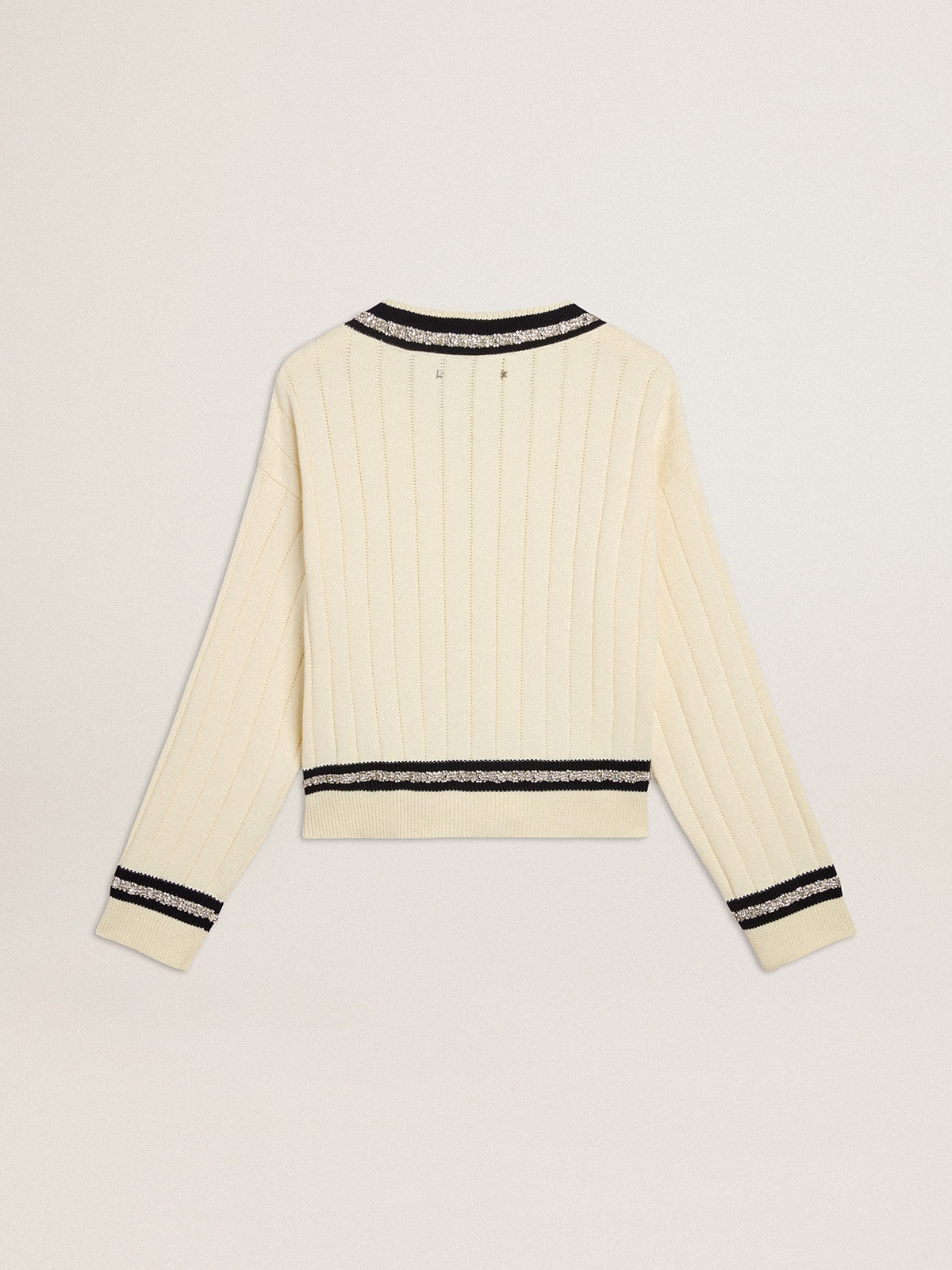 Golden Goose - Women's cable-pattern cropped sweater with blue ribbing and crystals in 