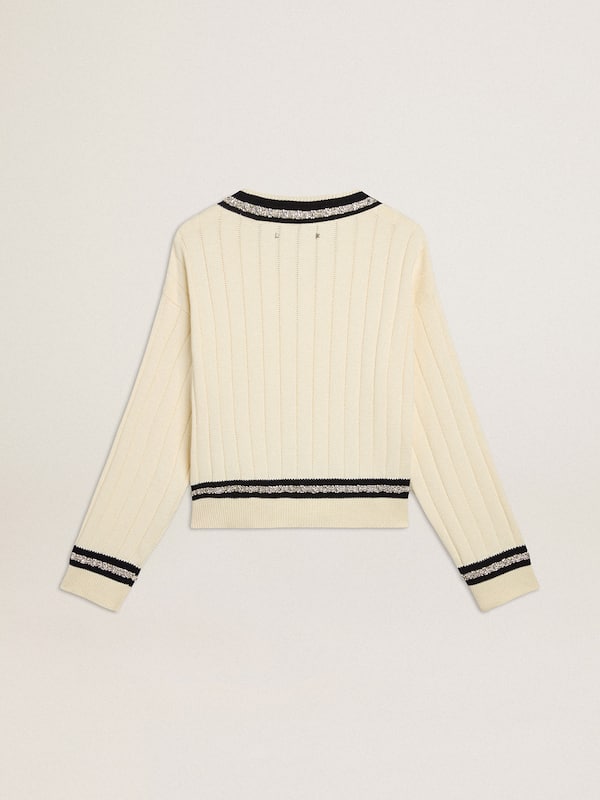 Golden Goose - Women's cable-pattern cropped sweater with blue ribbing and crystals in 