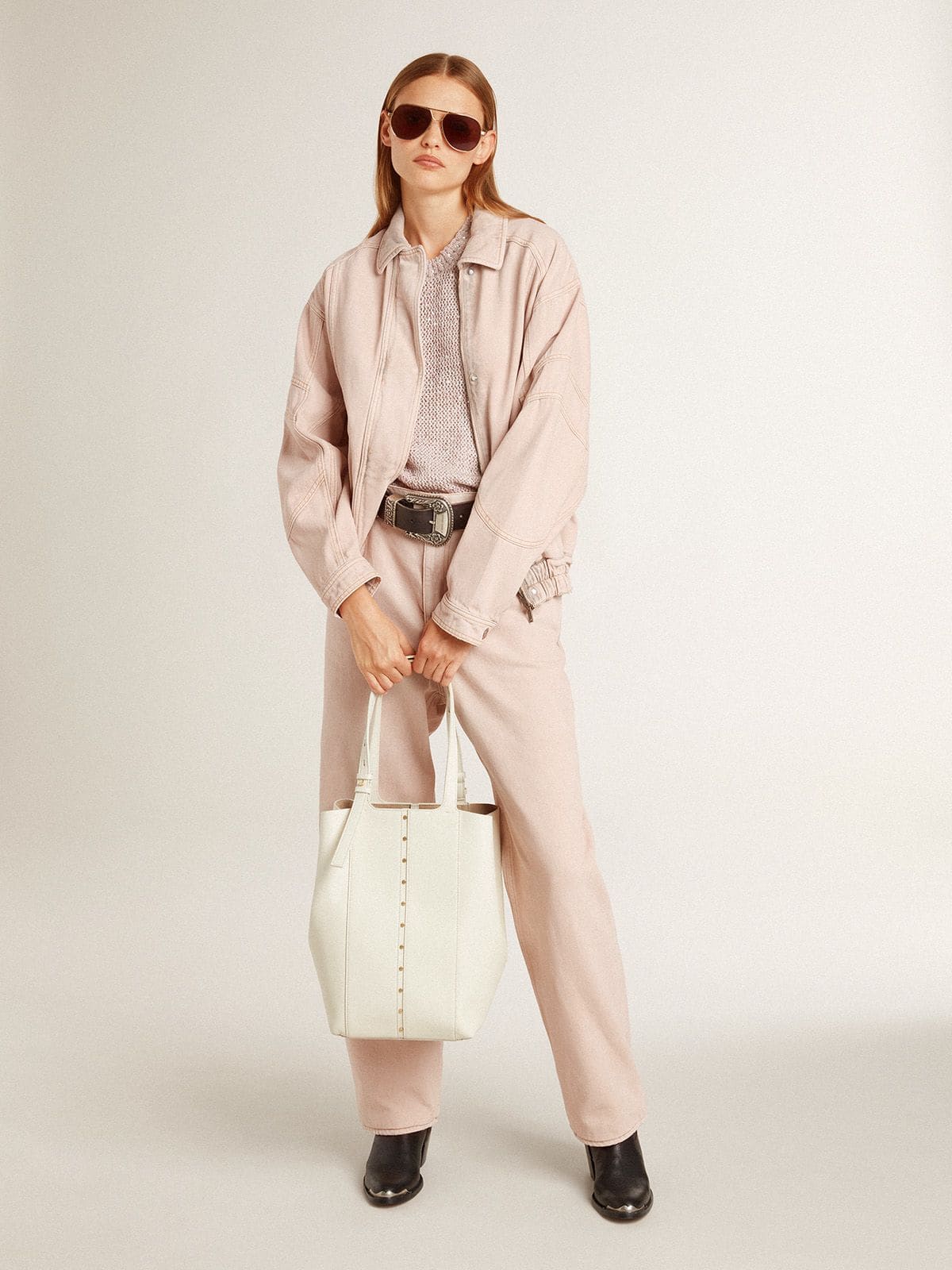 Women's pink dyed denim bomber jacket | Golden Goose