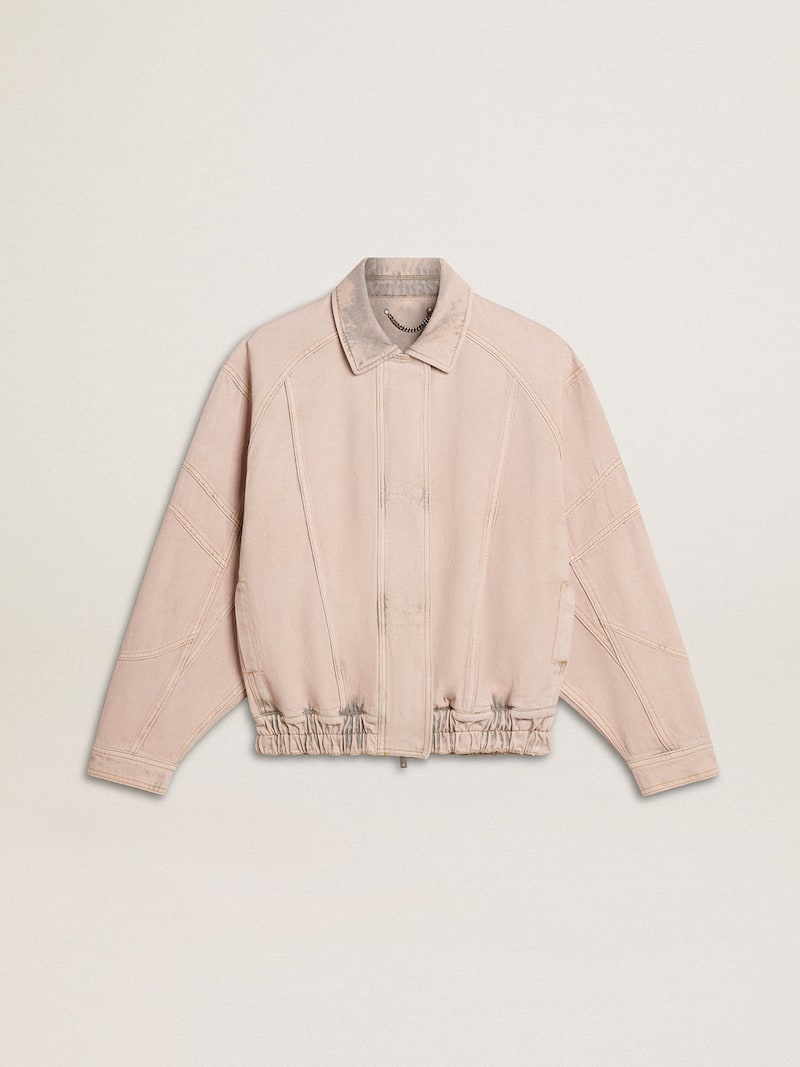 Veste bomber pour femme en denim teint rose 