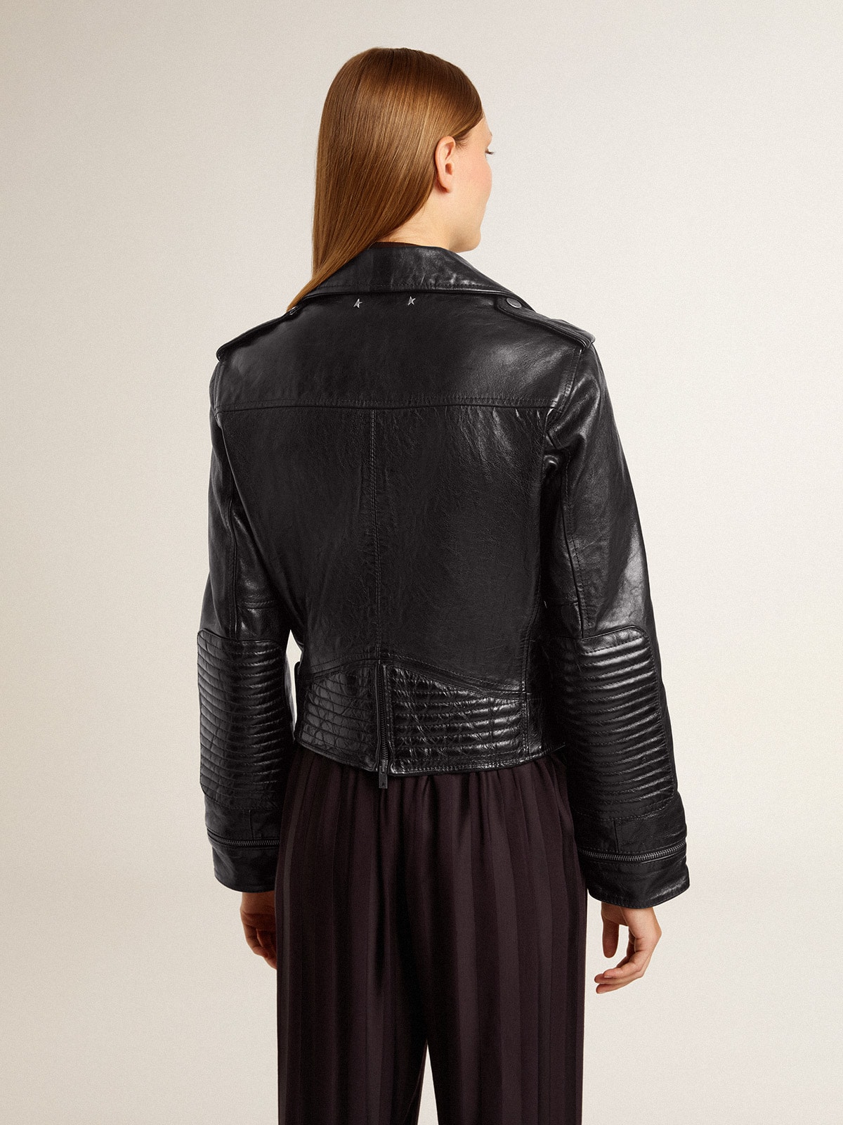 Golden Goose - Women’s black leather biker jacket with glossy effect in 