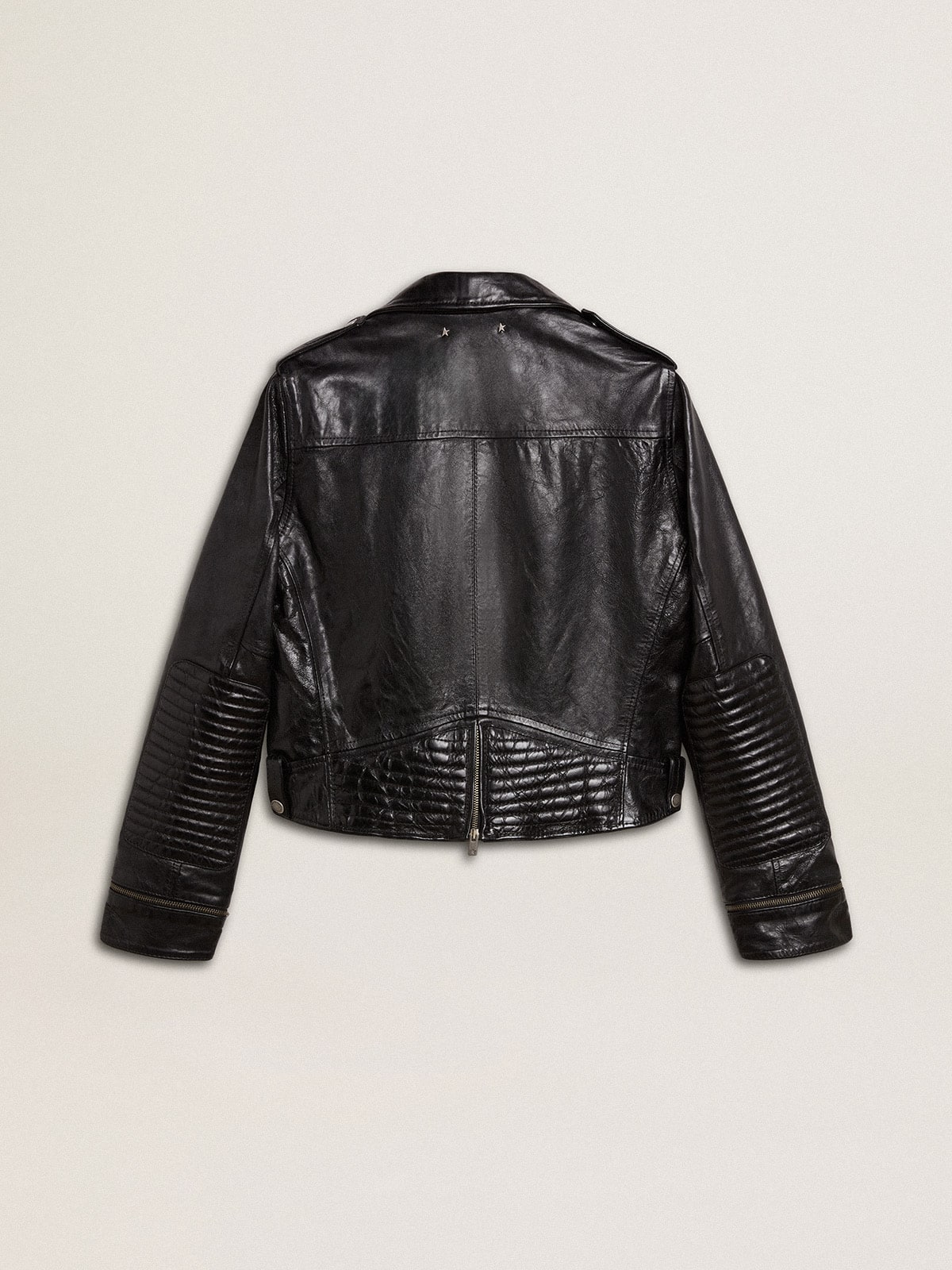 Golden Goose - Women’s black leather biker jacket with glossy effect in 