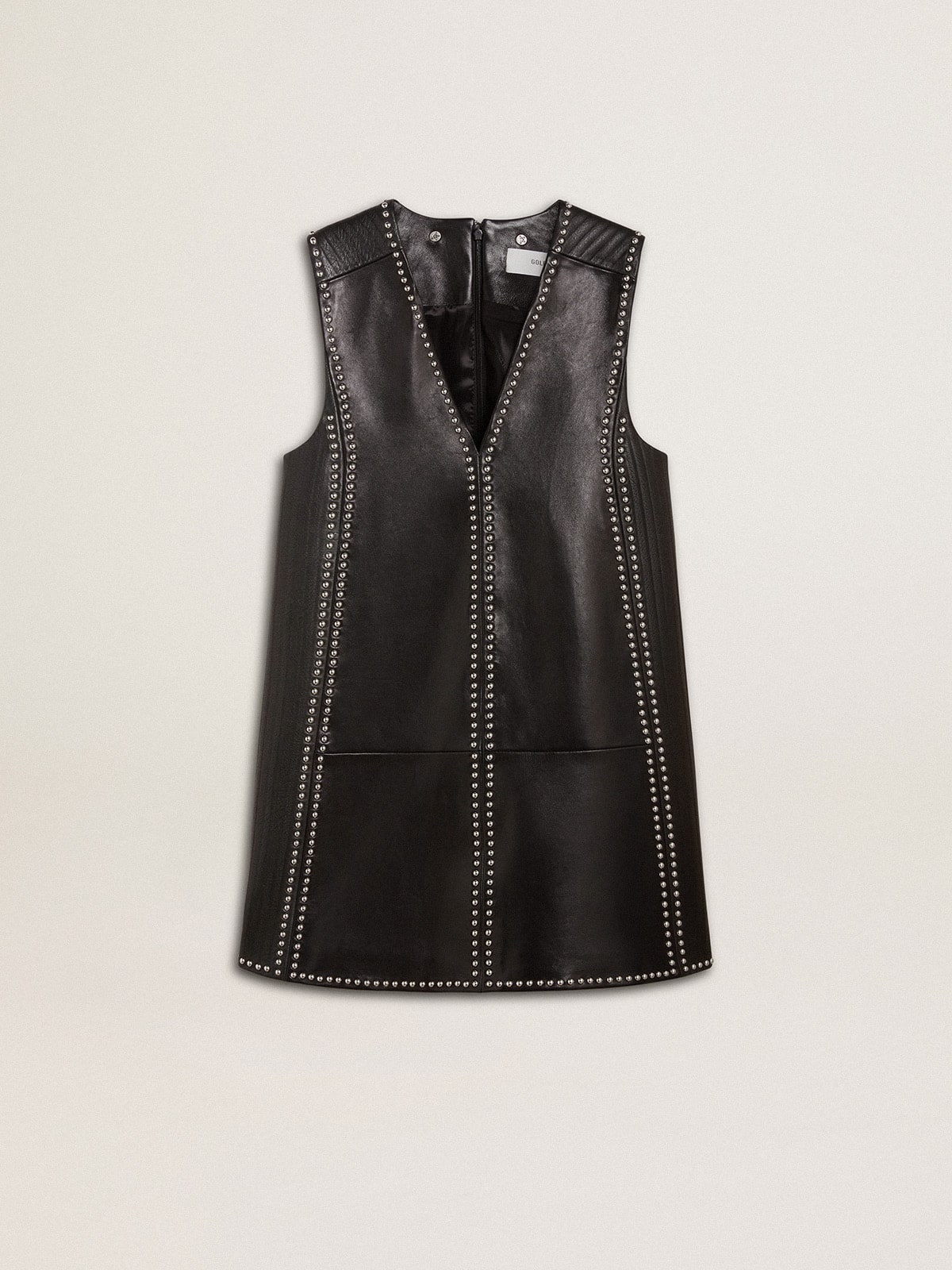 Golden Goose - Vestido de napa feminino preto com tachas in 