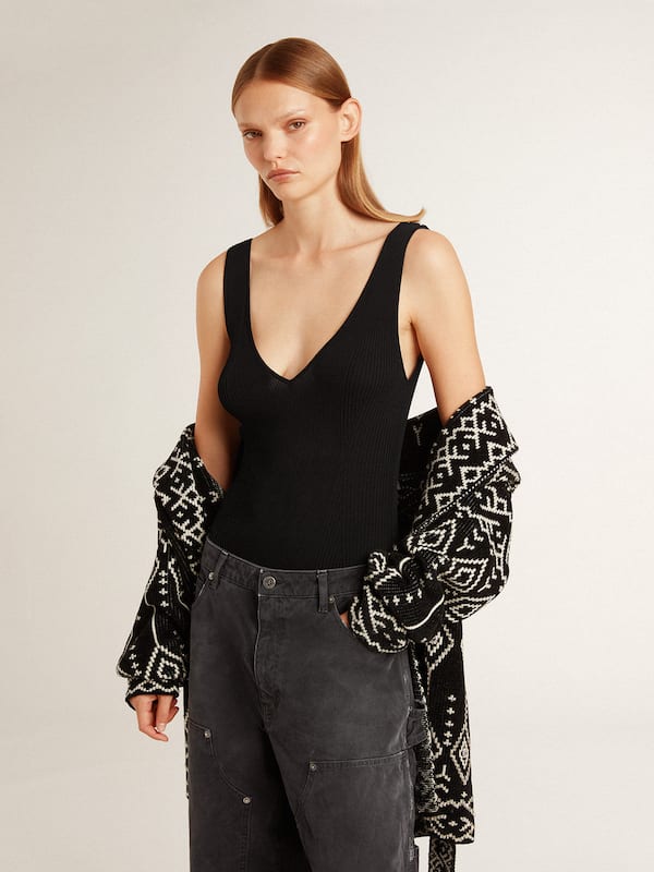 Golden Goose - Women's black V-neck bodysuit in 