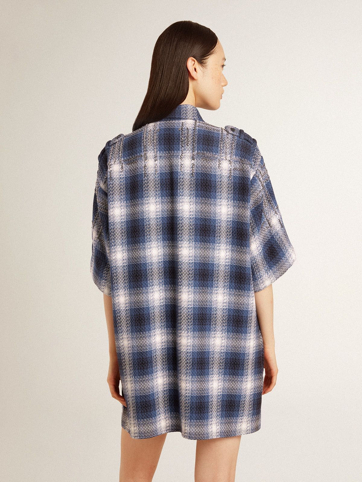 Golden Goose - Vestito chemisier da donna corto con motivo a scacchi 3D e ricami in 