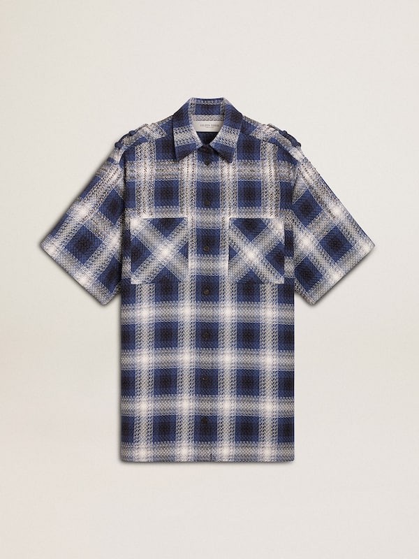 Golden Goose - Women's short shirt dress with 3D checkerboard pattern and embroidery in 