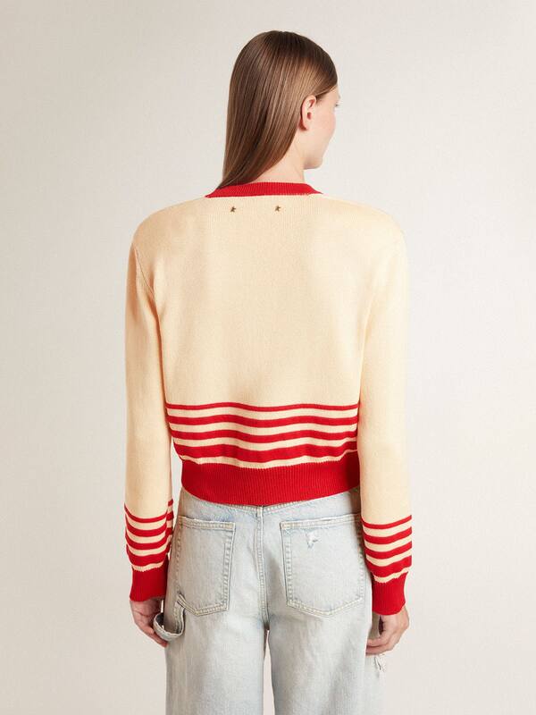Golden Goose - Women's cardigan in cream with red stripes in 