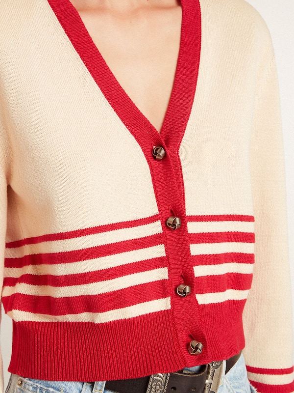 Golden Goose - Women's cardigan in cream with red stripes in 