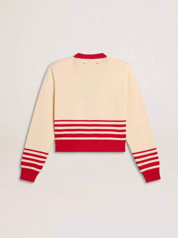 Golden Goose - Women's cardigan in cream with red stripes in 