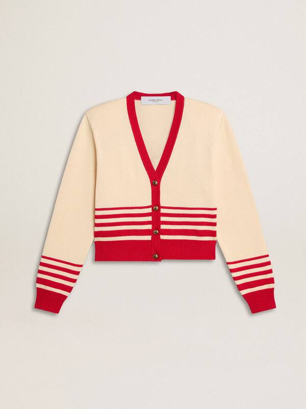 Golden Goose - Women's cardigan in cream with red stripes in 