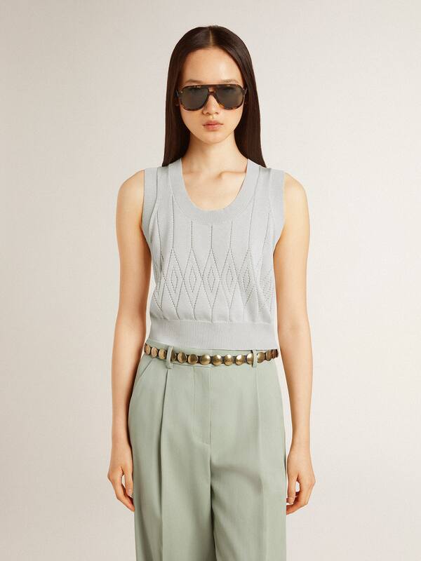 Golden Goose - Women's sleeveless tank top in baby blue knit in 