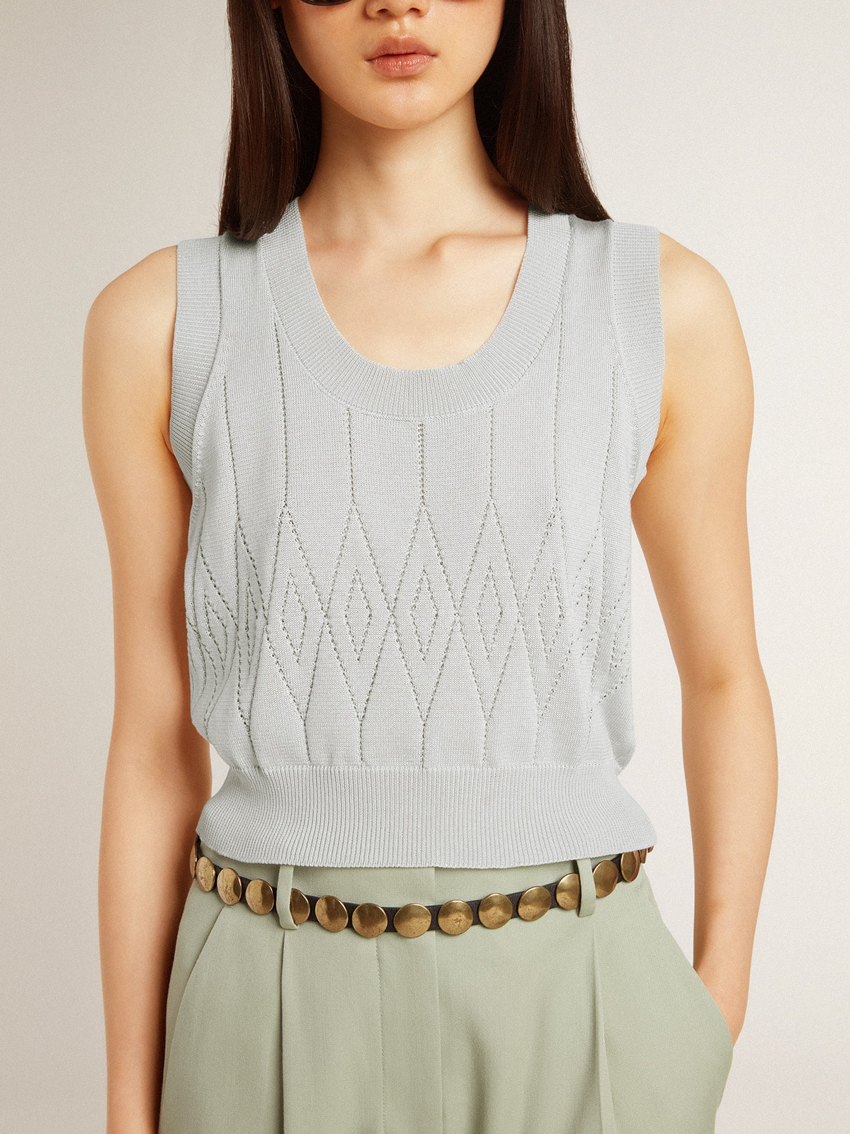 Golden Goose - Women's sleeveless tank top in baby blue knit in 