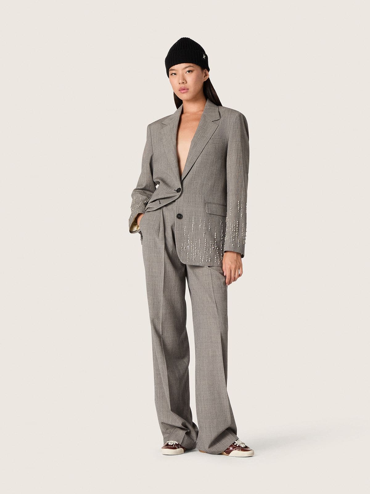 Golden Goose - Oversize-Damenhose mit grauem Prince-of-Wales-Dessin in 
