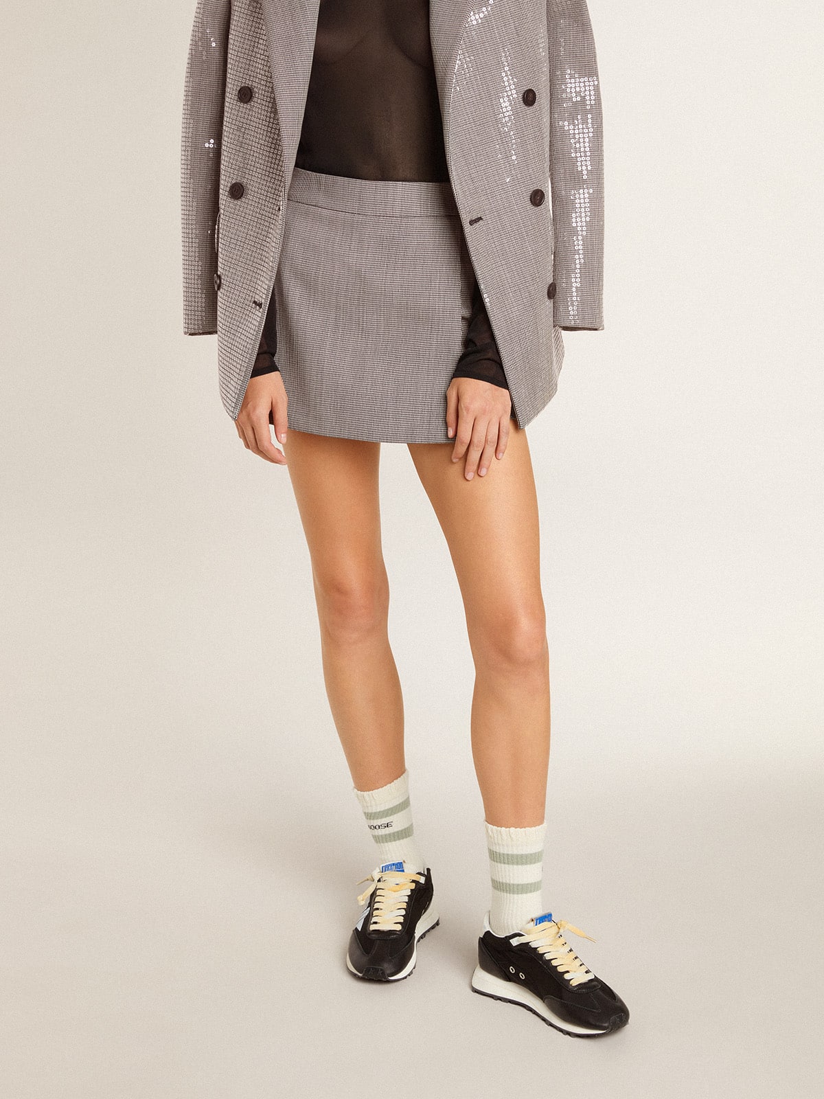 Golden Goose - Women's gray mini shorts in houndstooth wool in 