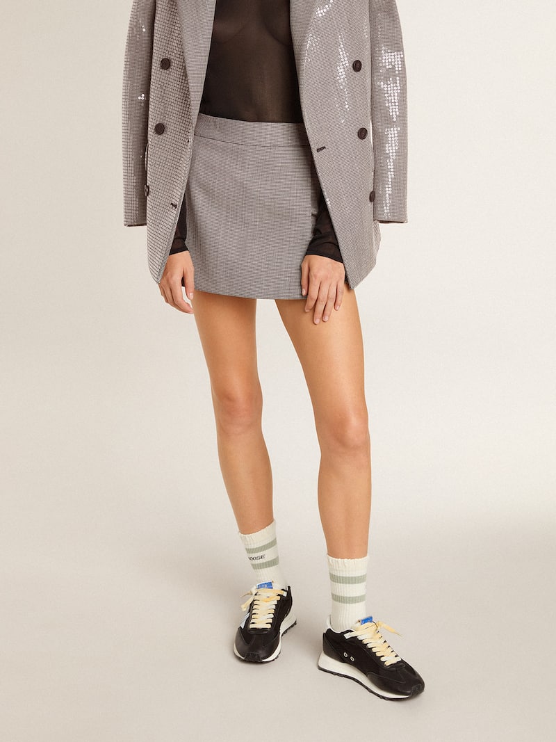 Golden Goose - Mini shorts da donna di colore grigio in lana pied de poule in 
